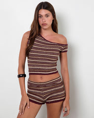 Husan Hot Pants in Shimmer Stripe Knit Rust