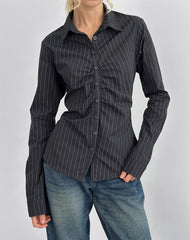 Tarsi Fitted Shirt in Mono Pinstripe Grey