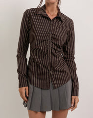 Tarsi Fitted Shirt in Mono Pinstripe Chocolate