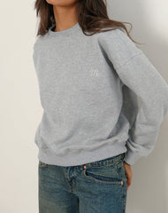 Tedasa Crew Sweatshirt in Grey Marl with M Emblem