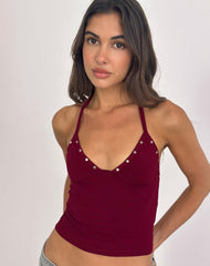 Thorin Studded Top in Rayon Burgundy