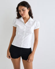 Thrine Puff Sleeve Shirt in Poplin White