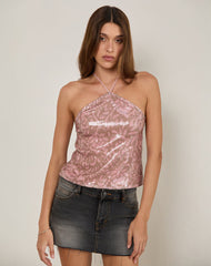 Tirich Halterneck Top in Boho Batik Sequin Pink