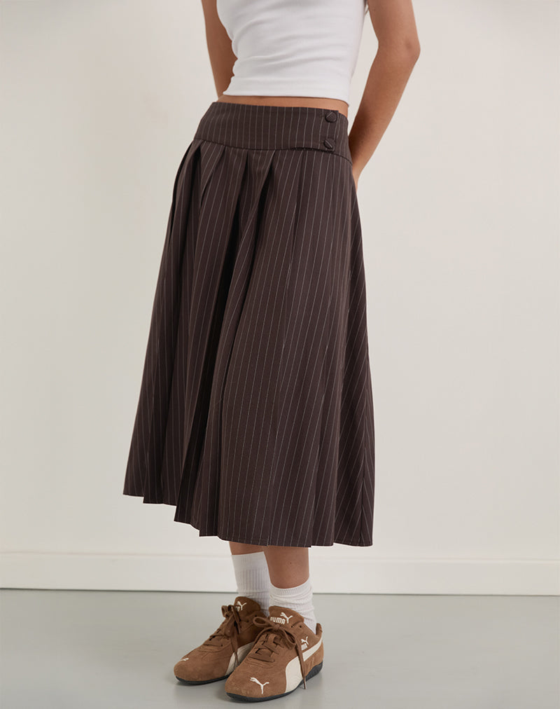 Tisrah Skirt in Dark Brown Pinstripe
