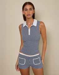 Tisuka Polo Top in Seersucker Gingham Navy