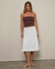 Tausi Pleated Midi Skirt in Off White Linen