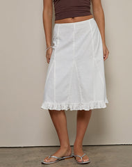 Tausi Pleated Midi Skirt in Off White Linen