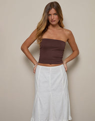 Tausi Pleated Midi Skirt in Off White Linen
