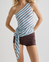 Uberta Asymmetric Tie Top in Diagonal Stripe Light Blue