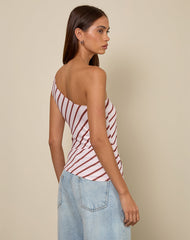 Uberta Asymmetric One Shoulder Tie Top in Diagonal Stripe Pink