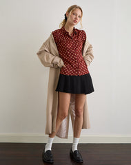 Ulsan Fitted Shirt in Burnt Red with Polka Print