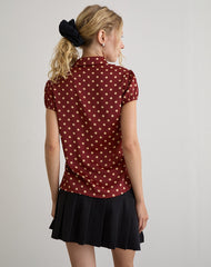 Ulsan Fitted Shirt in Burnt Red with Polka Print