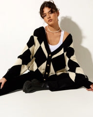 Uriela Cardigan in Harlequin Black and Off White