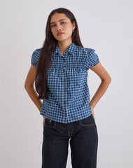 Ulsan Fitted Shirt in Navy Tartan Poplin