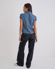 Ulsan Fitted Shirt in Navy Tartan Poplin