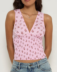 Valisa Plunge Top in Floral Romance Pink