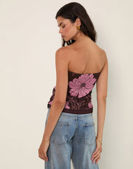 Varsha Bandeau Top in Flare Floral Pink Brown