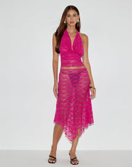 Cinta Low Rise Midi Skirt in Orchid Lace Hot Pink