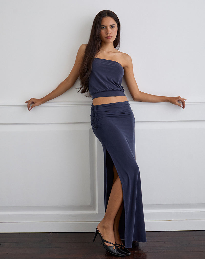 Venya Maxi Skirt in Cupro Navy
