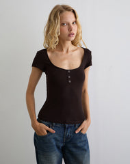 Vibian Short Sleeve Top in Chocolate Brown
