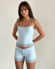 Kuden Lace Hem Micro Shorts in Soft Slinky Blue