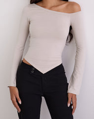 Wakana Asymmetric Long Sleeve Top in Cannoli Cream