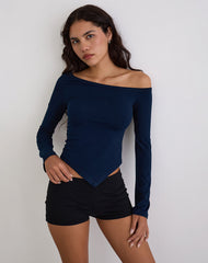 Wakana Asymmetric Long Sleeve Top in Navy