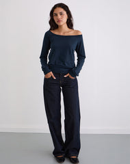Yacin Slouchy Top in Navy