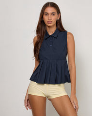 Yaden Pleat Polo Shirt in Poplin Dark Navy