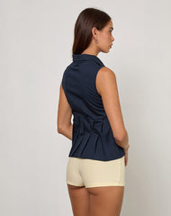 Yaden Pleat Polo Shirt in Poplin Dark Navy