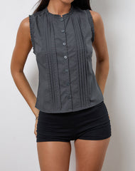 Yara Blouse in Poplin Charcoal Grey