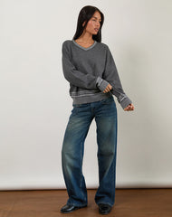Yarnia Slouchy V Neck Jumper in Charcoal