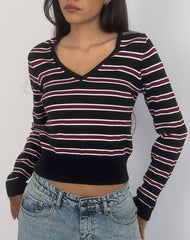 Yasra Jumper in Stripe Knit Black Burgundy