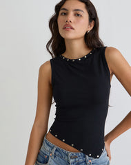 Yetta Double Stud Vest Top in Black