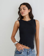 Yetta Double Stud Vest Top in Black