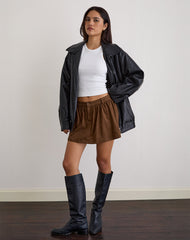Yonca Frill Mini Skort in Suede Brown