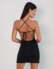 Yorozu Tie Back Mini Dress in Black