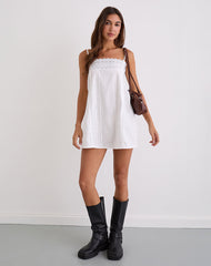 Yoshiko Brodierie Trim Mini Dress in White