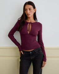 Yubin Keyhole Long Sleeve Top in Deep Purple