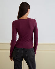 Yubin Keyhole Long Sleeve Top in Deep Purple