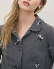 Zedari Jacket in Floral Embroidery Tailoring Charcoal