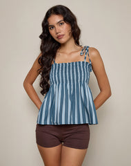 Zerah Top in Poplin Formal Stripe Navy