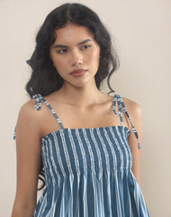 Zerah Top in Poplin Formal Stripe Navy