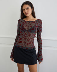 Zerlin Top in Garden Floral Blue Grey