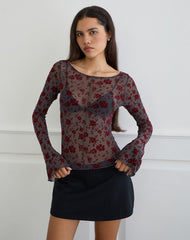 Zerlin Top in Garden Floral Blue Grey