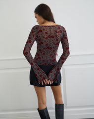 Zerlin Top in Garden Floral Blue Grey