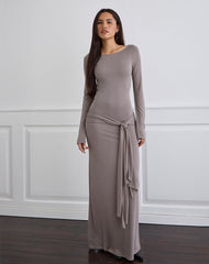 Zeya Maxi Dress in Cupro Taupe Grey