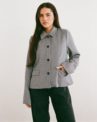 Ziya Collared Button Up Jacket in Wool Grey