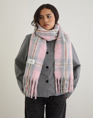Scarf in Wool Brushed Knit Pink Check