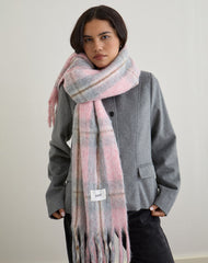 Scarf in Wool Brushed Knit Pink Check